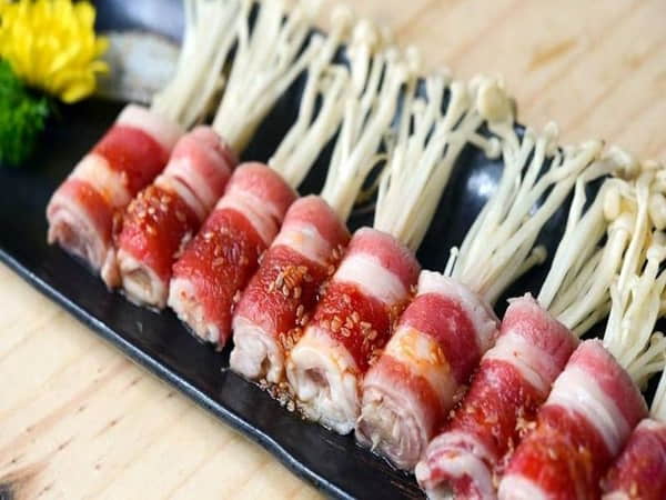 Nấm kim châm cuộn thịt ba chỉ nướng